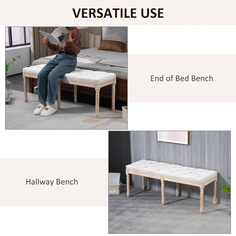 32"/64" Linen Upholstered Bedroom Bench, French End of Bed Bench