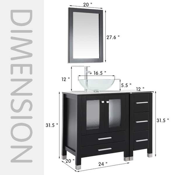 dimension image slide 6 of 18, 36" Bathroom Vanity with Sink Set Side Cabinet