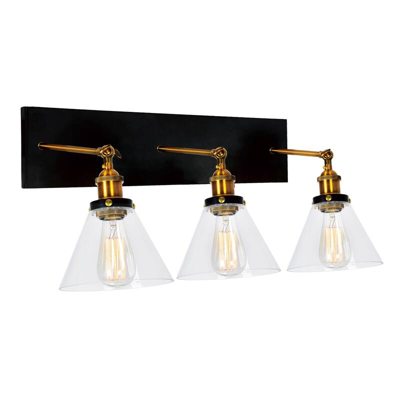 Eustis 3 Light Wall Sconce With Black & Gold Brass Finish - Black/Gold Brass - Black/Gold Brass