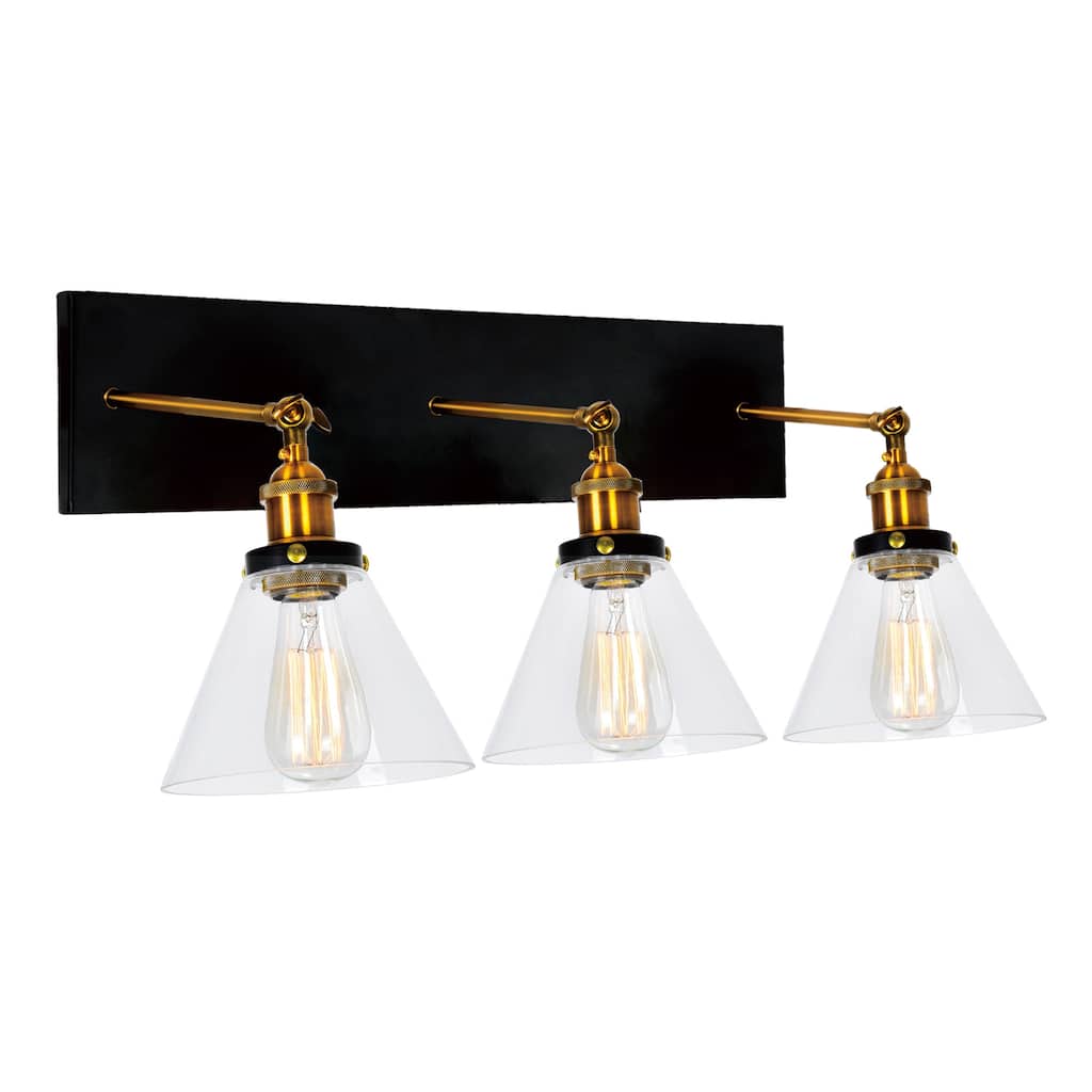 Eustis 3 Light 24in Black & Gold Wall Sconce - Black/Gold Brass