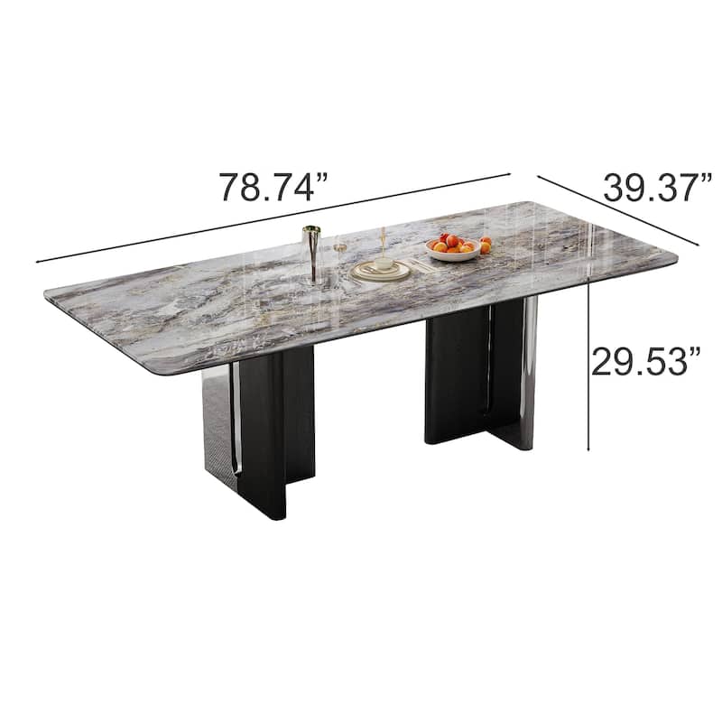 Modern 78.7" Dining Table, Glossy Sintered Stone Top, for 6-8 persons - 78.74"