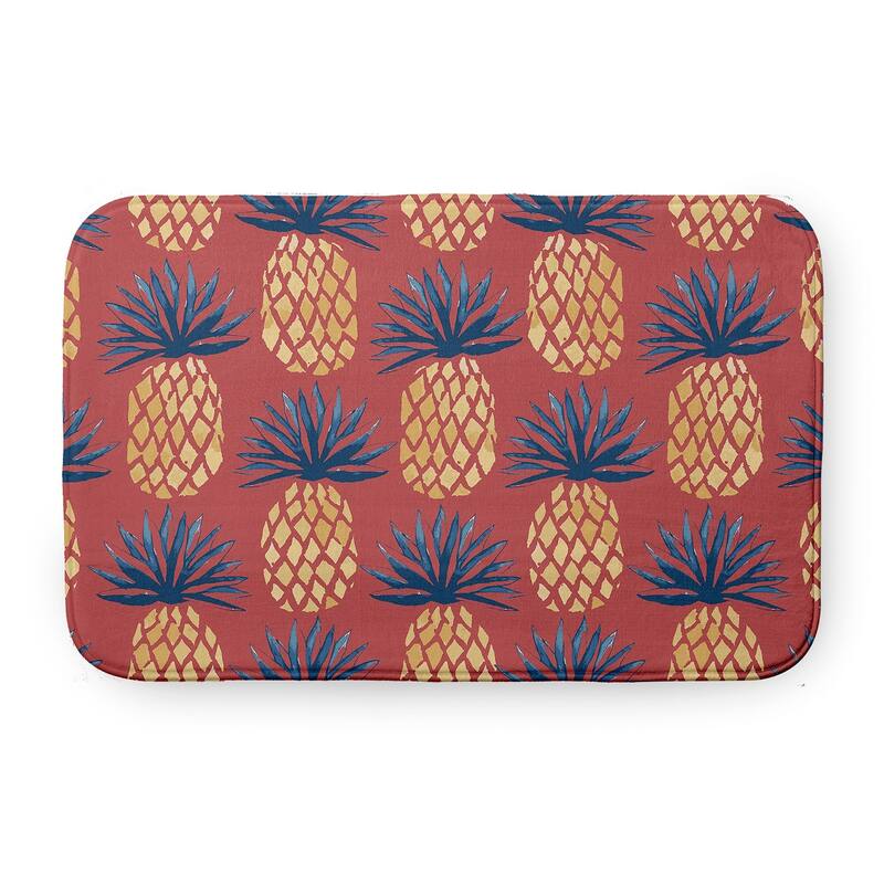 Pineapple Stripes Bathmat - 24" x 17" - Ligonberry Red