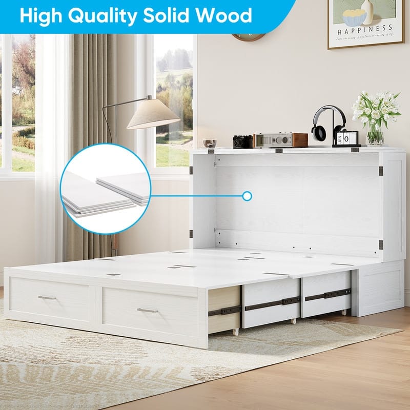 Mixoy Queen Modern Murphy Bed Chest with Mattress,Storage Drawer,Charging Station
