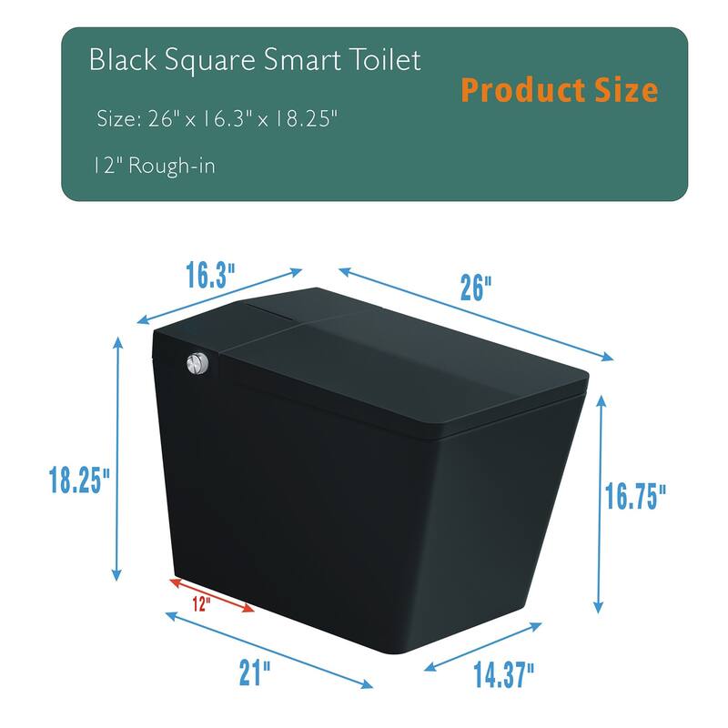 Square Smart Toilet with Built In Tank. Foot Sensor Lid. Auto Flush. Heated Bidet Seat. LED Display. Remote