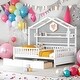 preview thumbnail 13 of 33, Full Size Wooden House Bed Kids Bed with 2 Drawers and Storage Shelf White