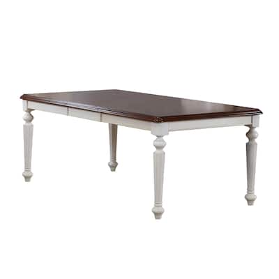 30" Antique White Brown Elegant Butterfly Leaf Dining Table