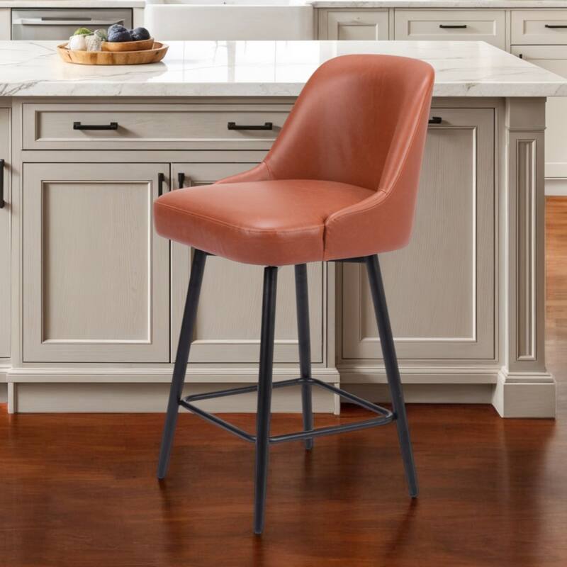 26" Brown And Black Faux Leather And Steel Counter Height Swivel Bar Chair - Brown