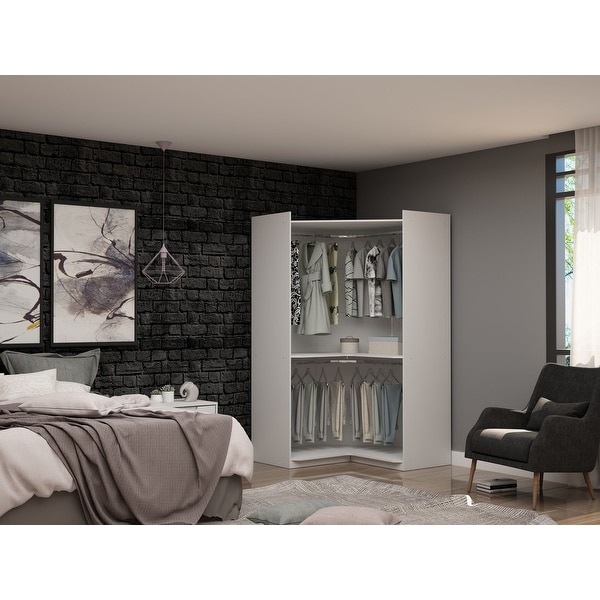 Mulberry Modern Open Corner Closet with 2 Hanging Rods. Opens flyout.