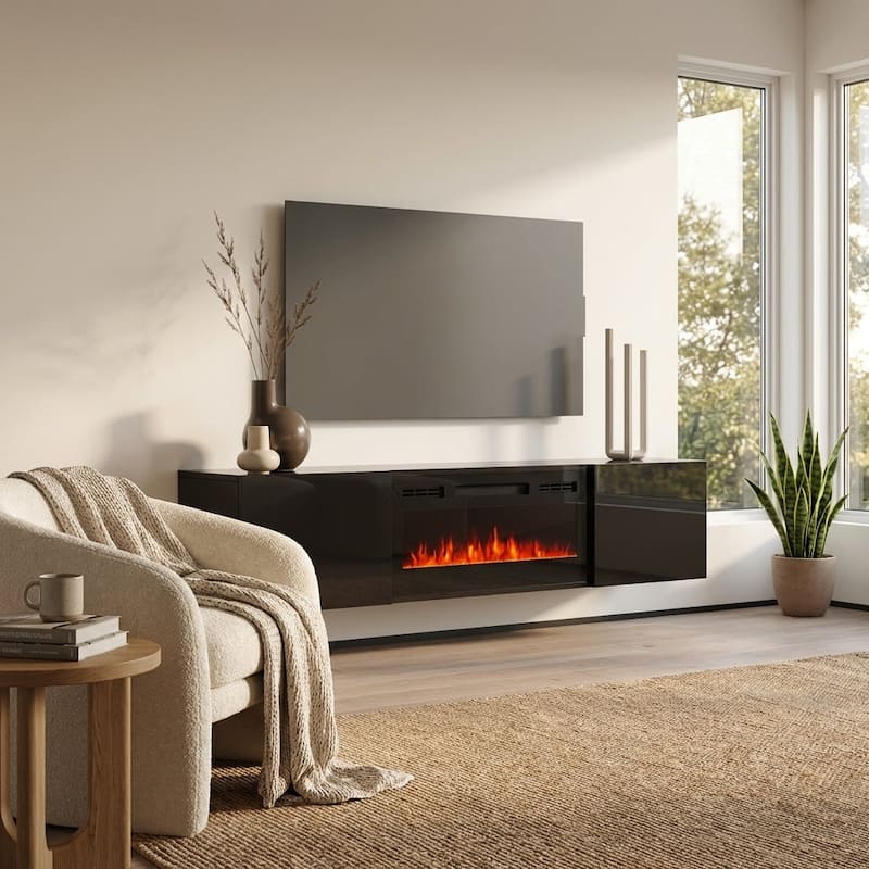 Meble Furniture Cali EF Wall Mounted Electric Fireplace Modern 72" TV Stand for up to 80" TVs
