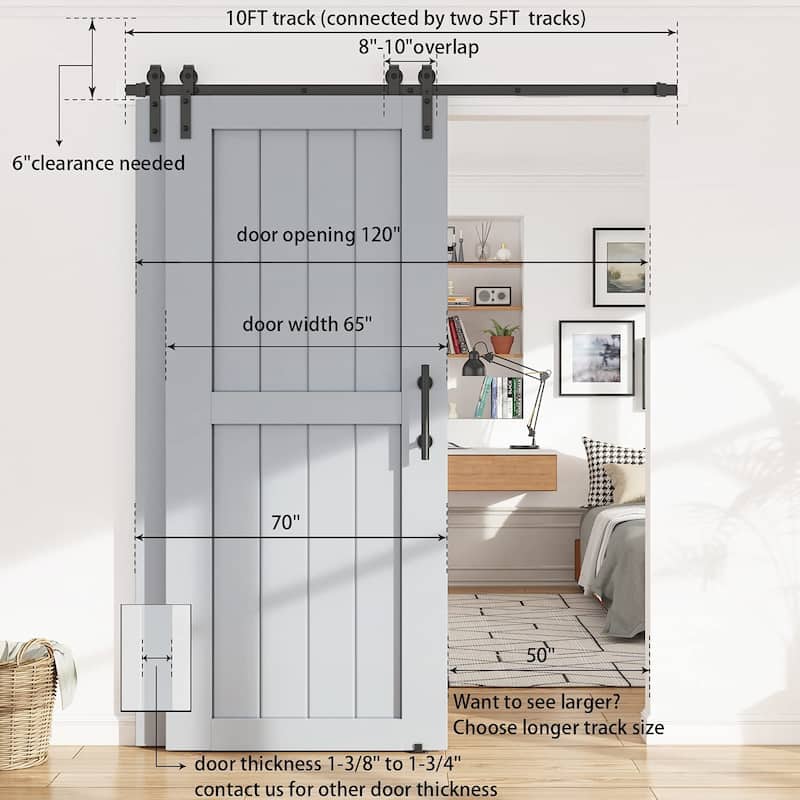 4-12FT Single Track Bypass Sliding Barn Door Hardware Kit for Double Doors J Style Rollers
