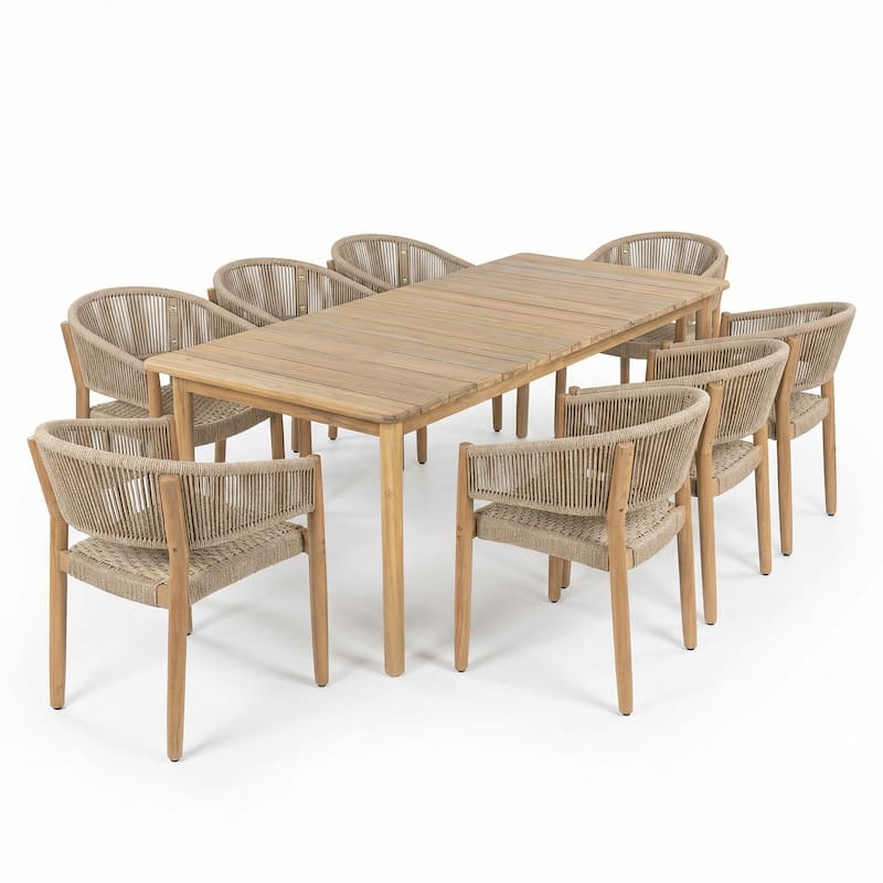 Christopher Knight Home - Valterra Modern Acacia Wood 9-Piece Dining Set with Rope Woven Chairs