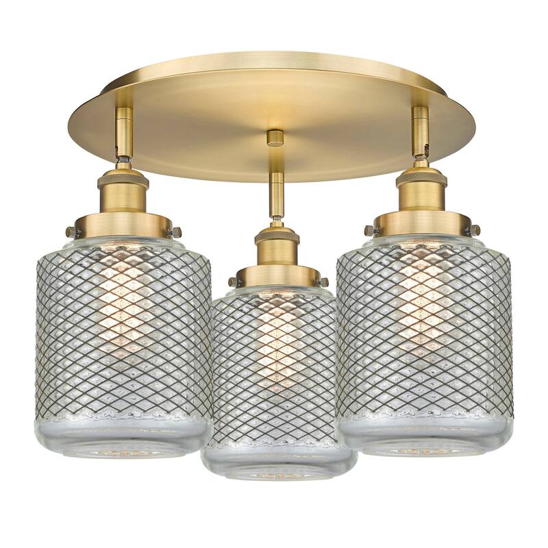 Innovations Lighting 916-3C-10-18 Edison Flush Edison 3 Light 18" Wide - Brushed Brass / Clear Wire Mesh