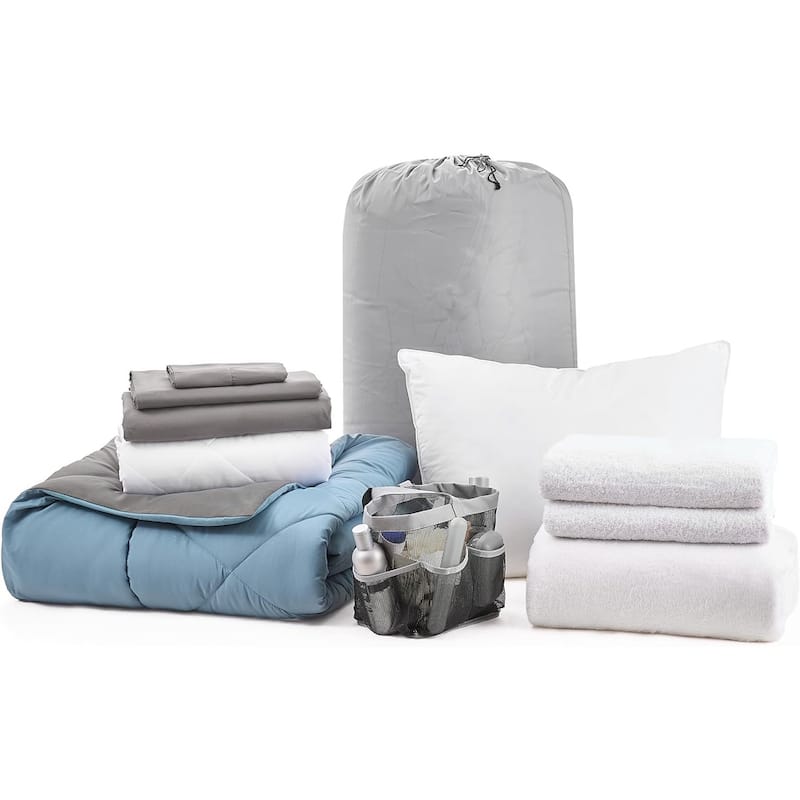 College Freshman Dorm Pack - Twin XL Bedding Kit Plus - Smoke Blue / Granite Gray