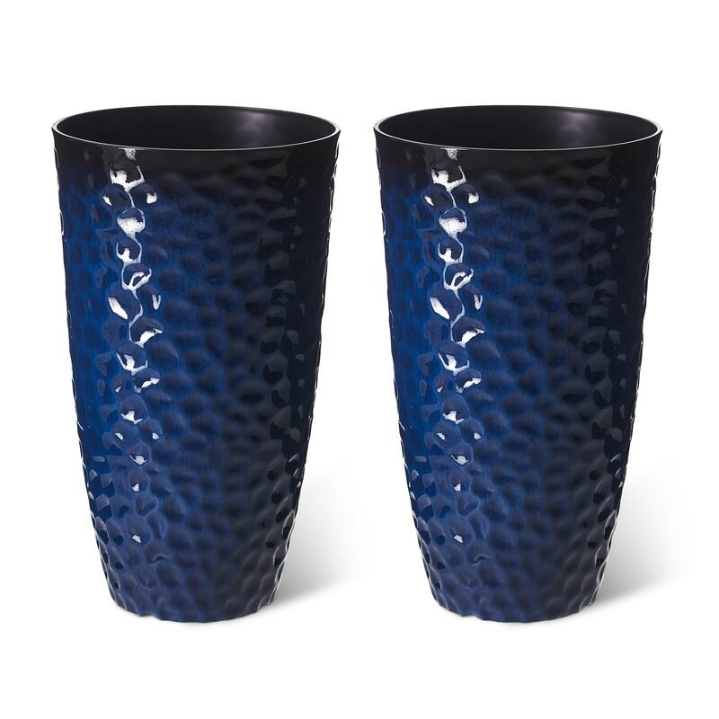 Glitzhome Set of 2 Oversized Tall Planter Honeycomb Textured Gradient Cobalt Blue Garden Plant Pots with Drainage Holes - Blue - 23.75"H