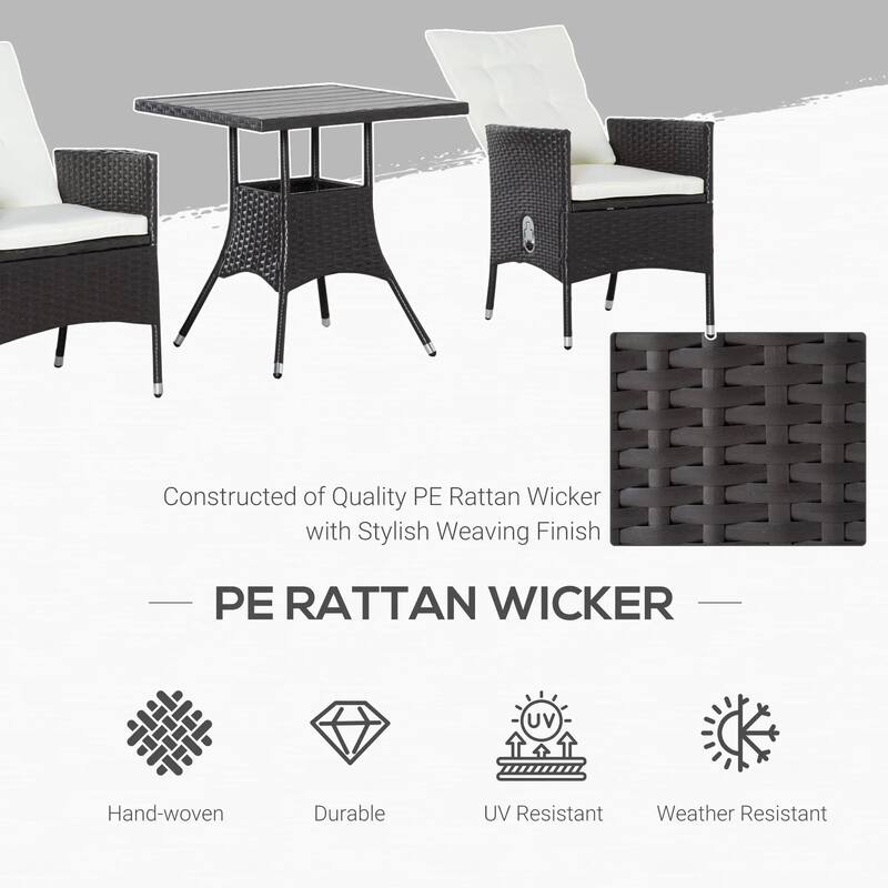 3-Piece PE Wicker Set, Tufted Reclining Chairs, Coffee Table, Outdoor