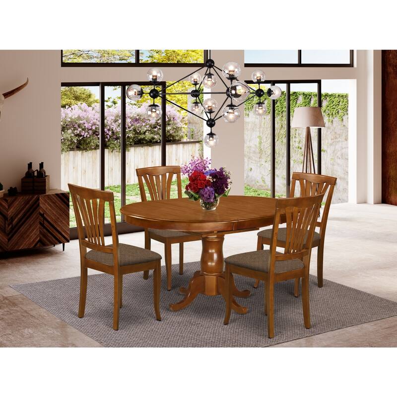 5 Piece Dinette Set - Retro Kitchen Table & Chairs for 4 - Oval Table with Leaf - Saddle Brown & Espresso Finish
