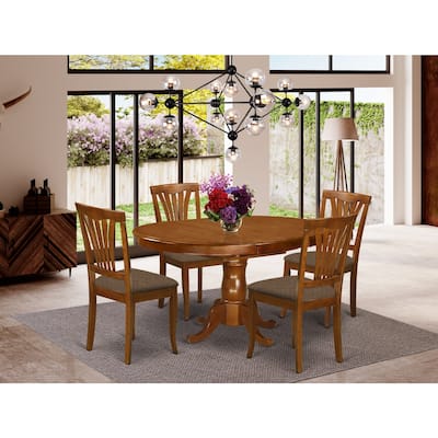 5 Piece Dinette Set - Retro Kitchen Table & Chairs for 4 - Oval Table with Leaf - Saddle Brown & Espresso Finish