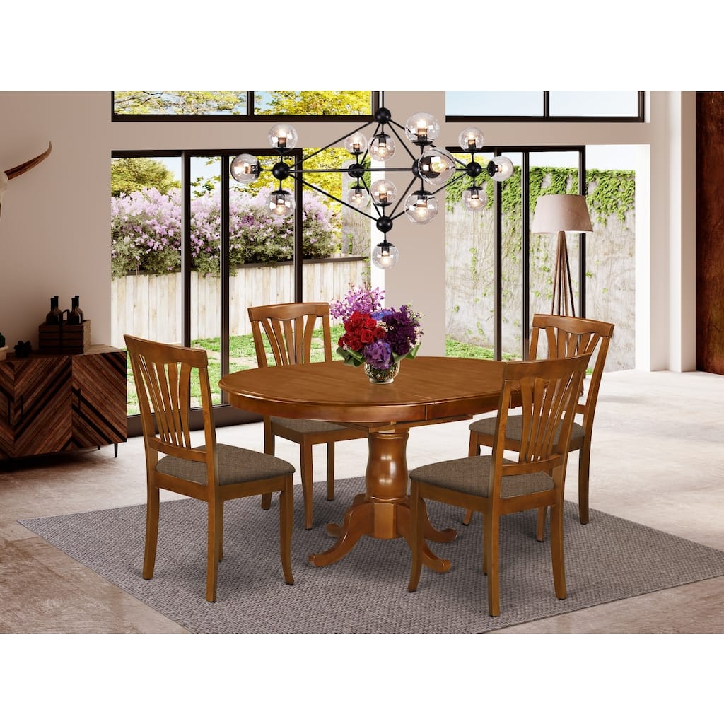 5 Piece Dinette Set - Retro Kitchen Table & Chairs for 4 - Oval Table with Leaf - Saddle Brown & Espresso Finish