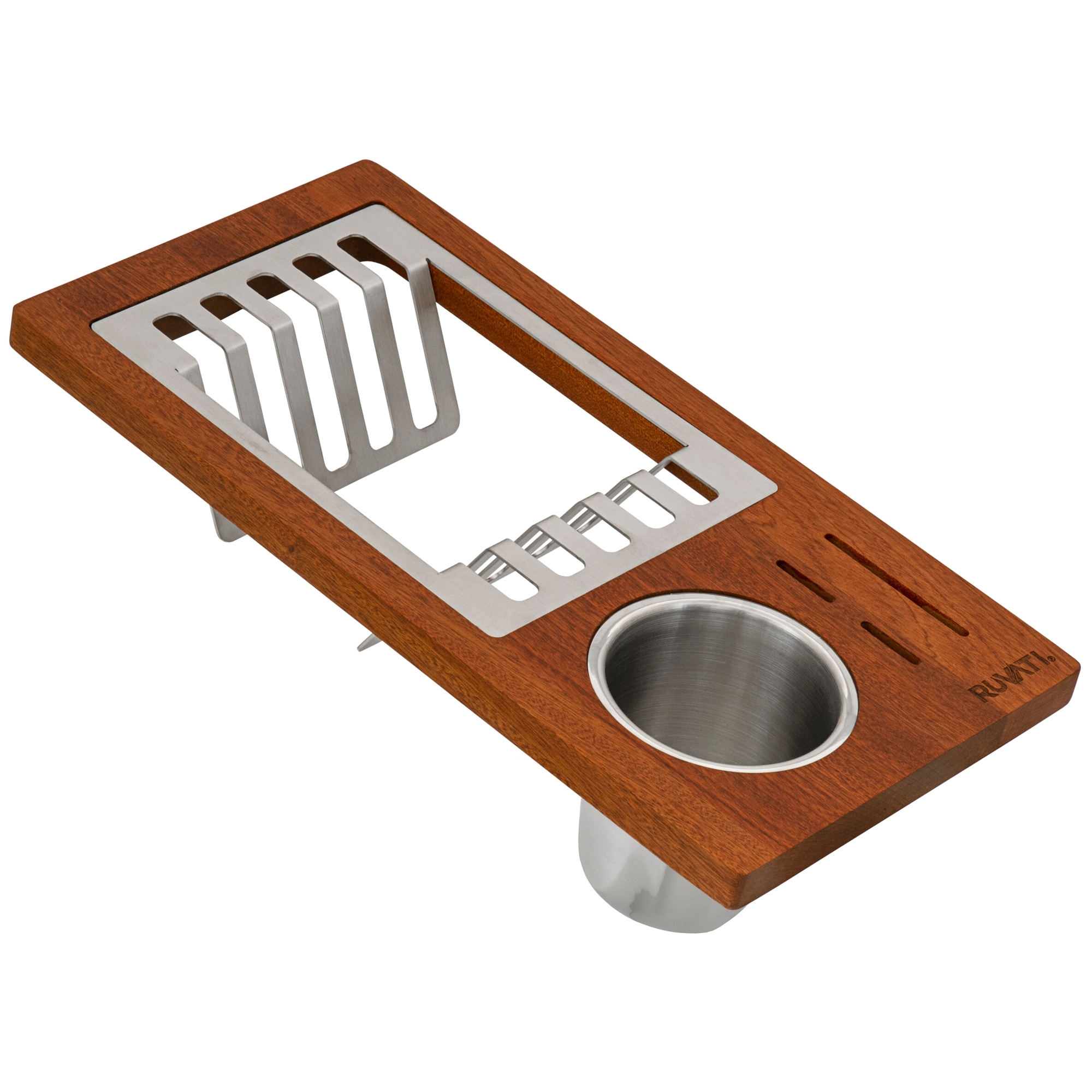 Ruvati Wood Dish Plate and Silverware Caddy Drying Rack for Workstation Sinks - RVA1542 - Wood / Stainless Steel