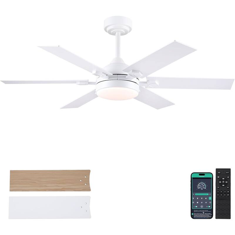 46 or 52 Inches Ceiling Fan with Light and Remote - 46 Inches - White