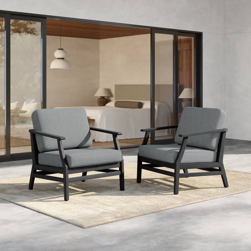 Outdoor Teak Wood Club Chairs with Cushions (Set of 2)