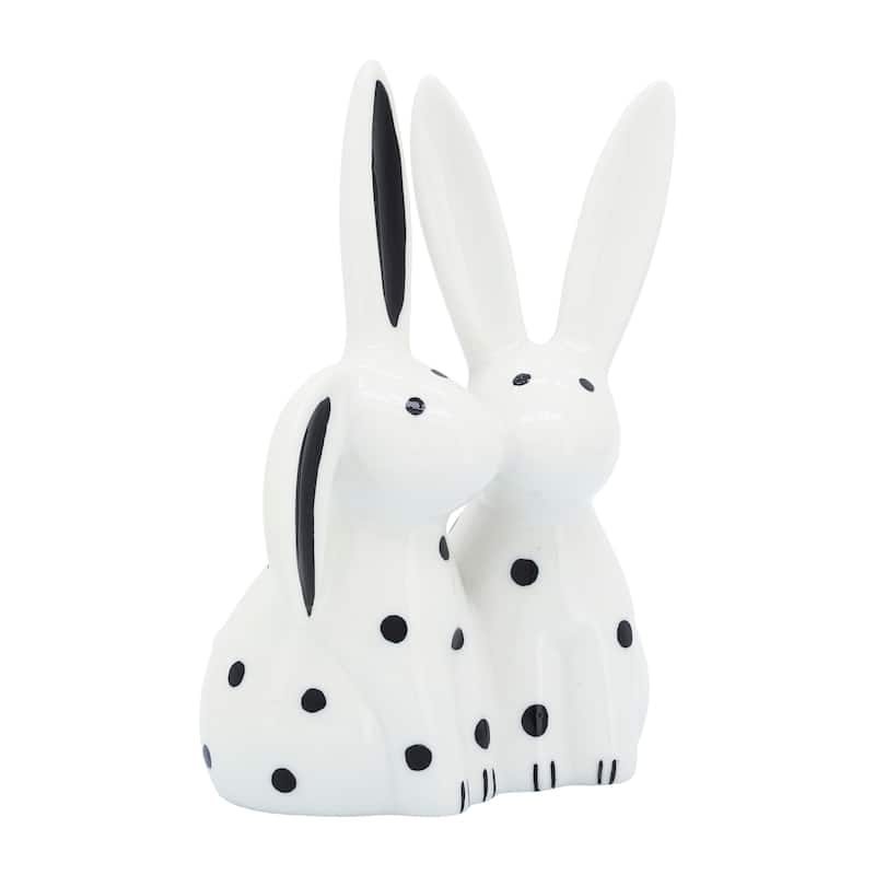 7" Kissing Bunnies Sculpture Contemporary Porcelain White and Black Bunny Statue for Home or Office Decor Romantic - 5" x 3" x 7" - White