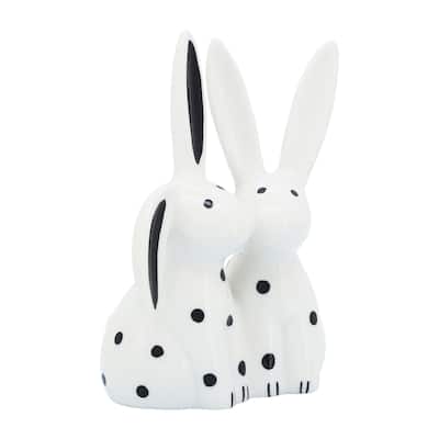 7" Kissing Bunnies Sculpture Contemporary Porcelain White and Black Bunny Statue for Home or Office Decor Romantic