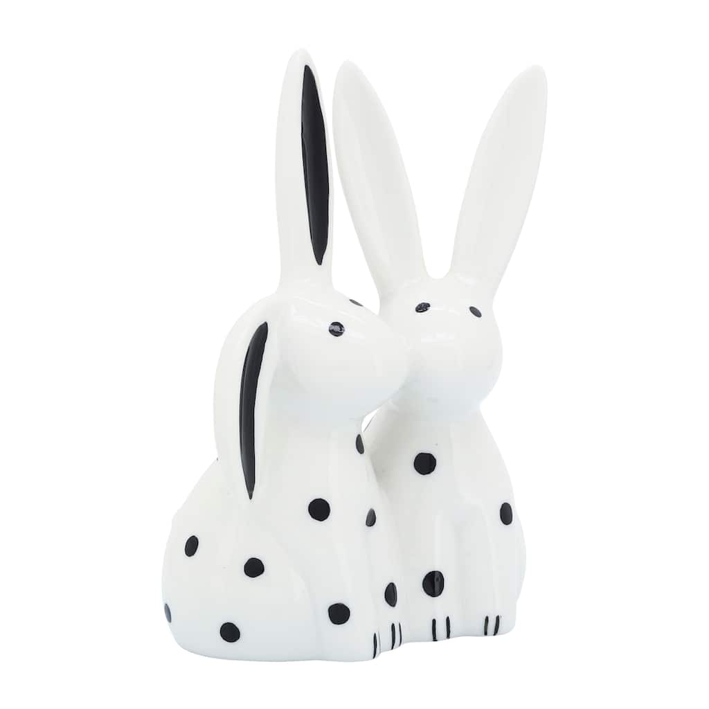 7" Kissing Bunnies Sculpture Contemporary Porcelain White and Black Bunny Statue for Home or Office Decor Romantic