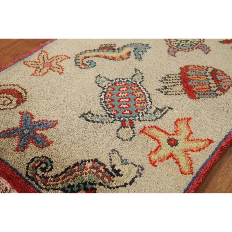 Hand Knotted Oriental 100% Wool Carpet Traditional Floral Beige & Ivories Art Deco Area Rug - 3' 0'' X 2' 0''