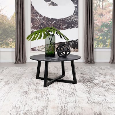 Chic Black Marble-like Round Coffee Table with Sturdy Construction for Stylish Living