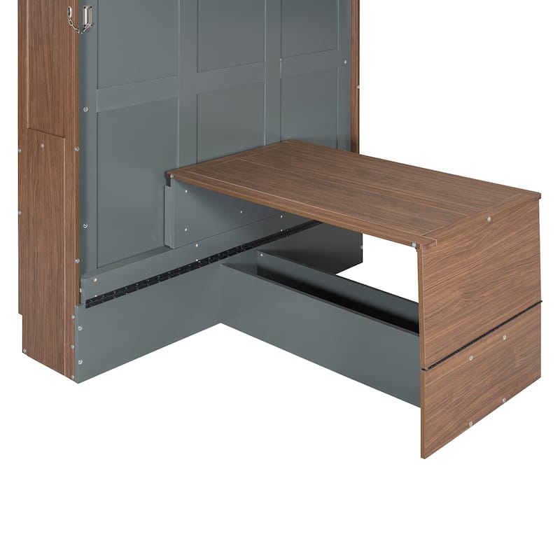 Roomfitters Full Size Murphy Bed Wall Bed with Foldable Desk, Space-Saving Convertible Bed Frame