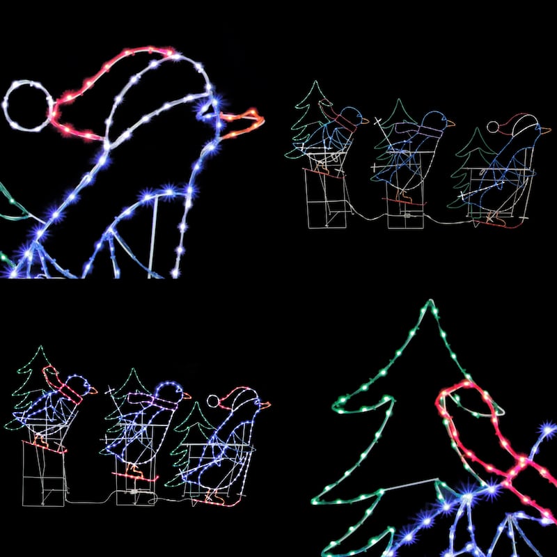 Puleo International Set of 3 Skiing Penguins with Tree Christmas Outdoor Decor - White