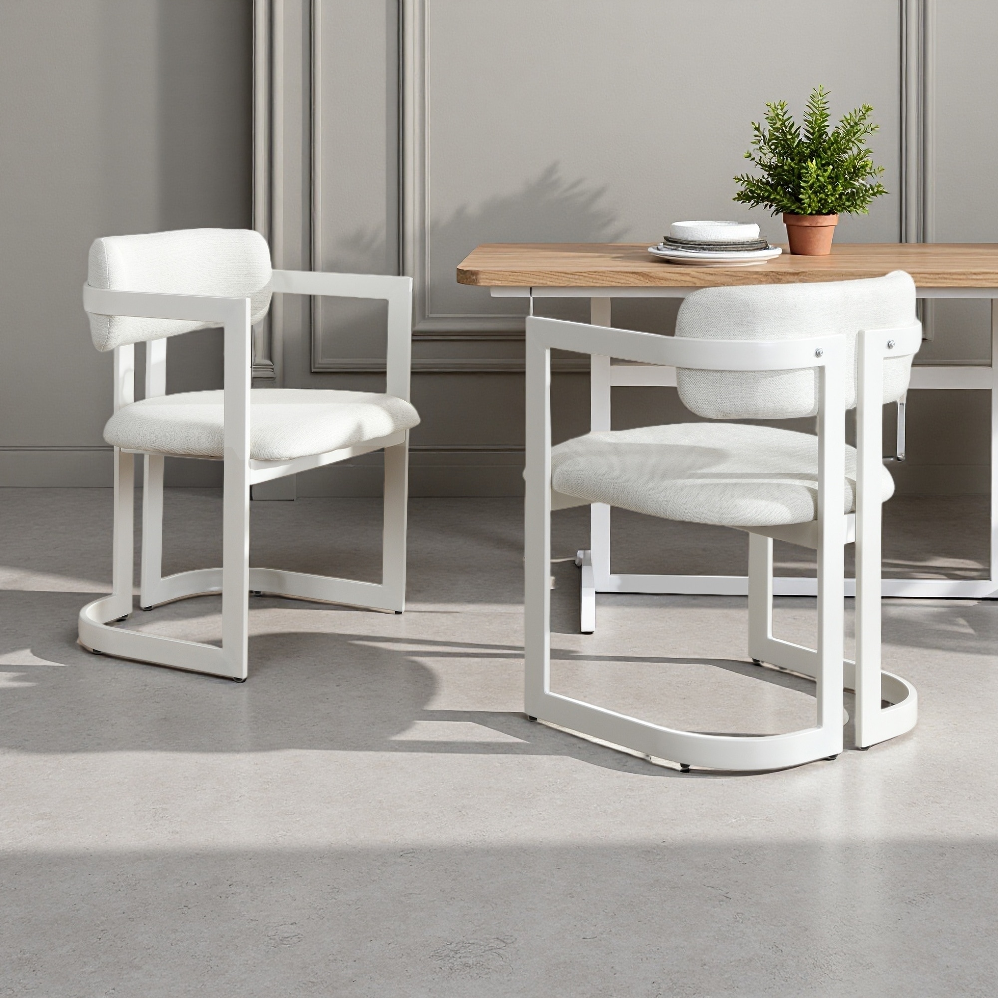 32"H Set of 2 Upholstered Dining Armchairs with Fabric Cushion & Iron Frame