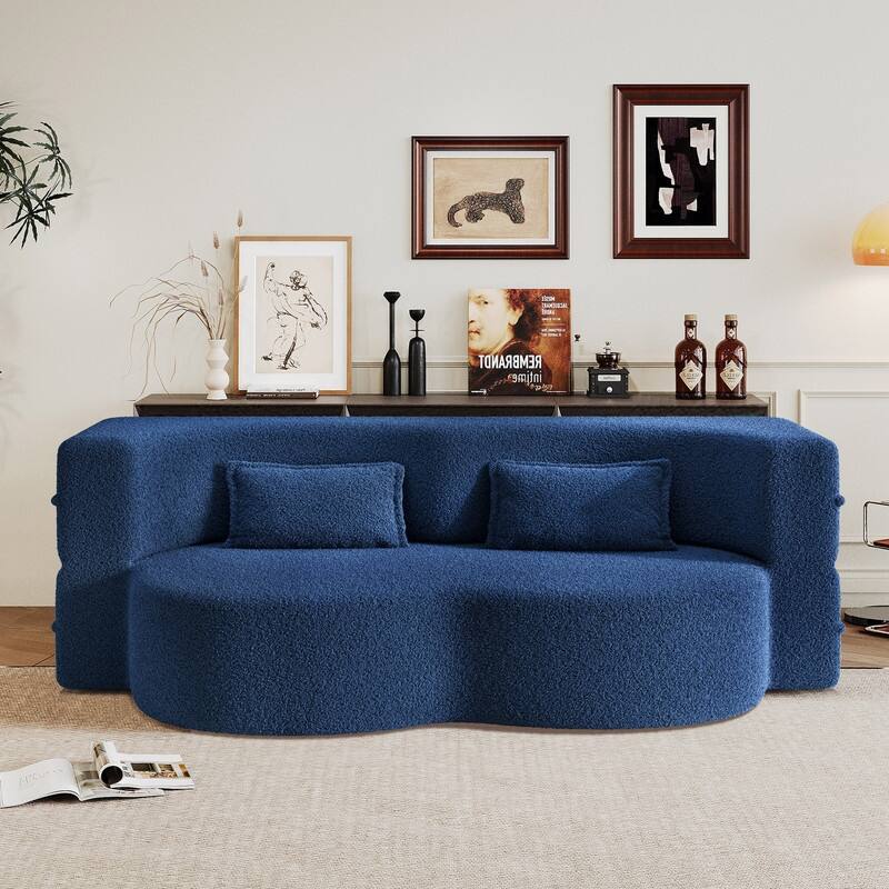 Modern 78.7" Floor Sofa With 2 Pillows For Small Pace Living Room, Convertible Sleeper Sofa Bed