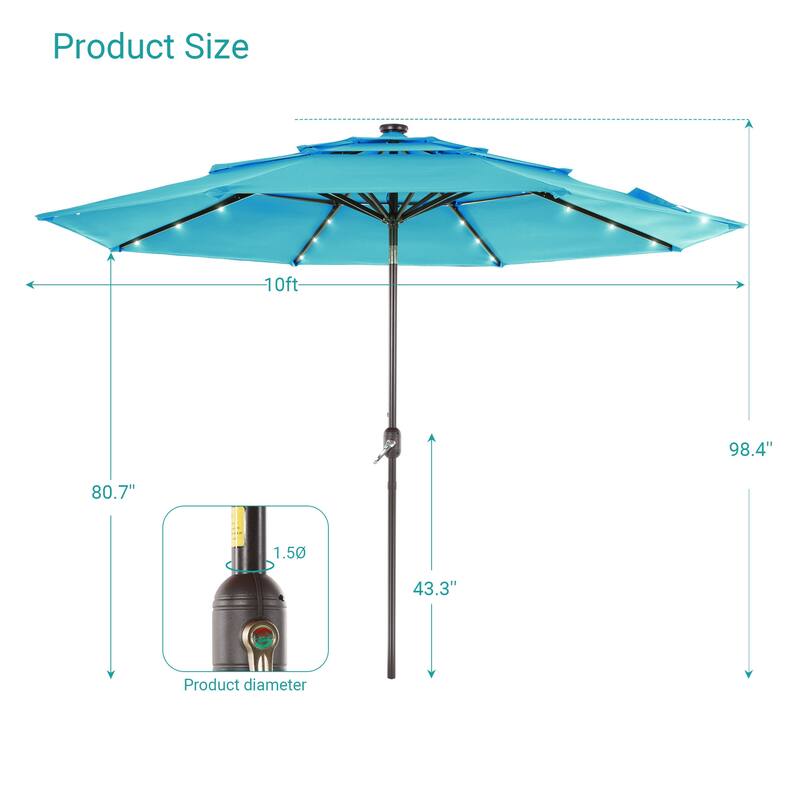 LIVOOSUN LED 10FT LED 3-layer Patio Umbrella with UPF50+, Tilt Function, and Wind-Resistant Design——Experience Outdoor Comfort