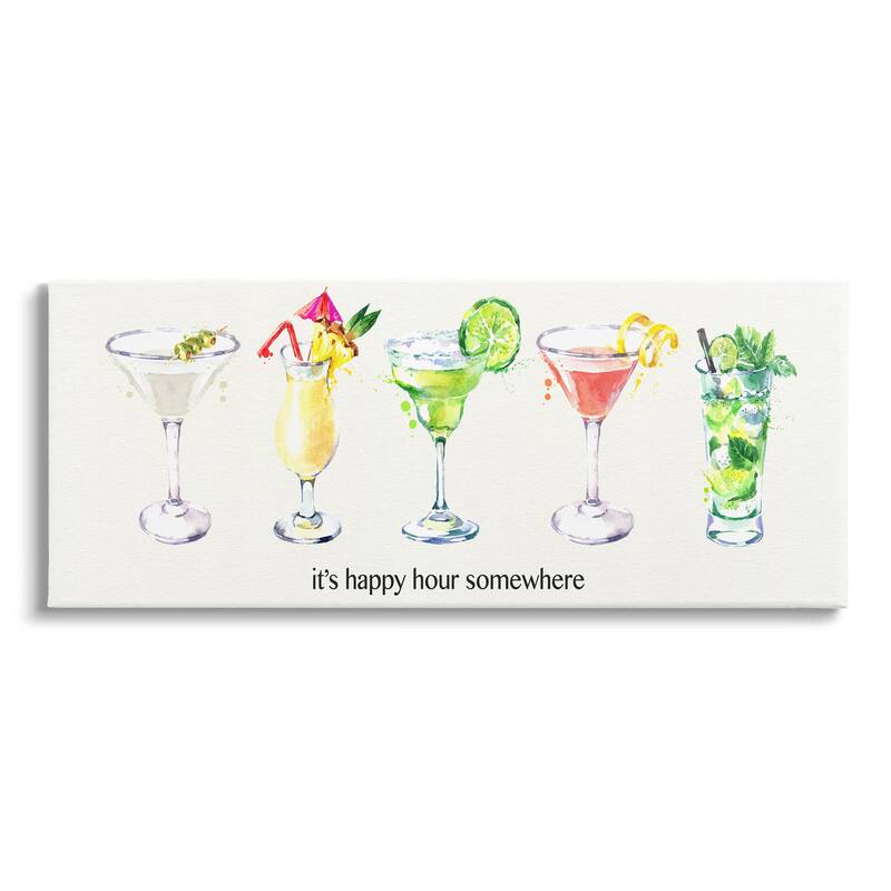 Stupell Happy Hour Somewhere Cocktails Canvas Wall Art by Susan Jill - 30 x 13