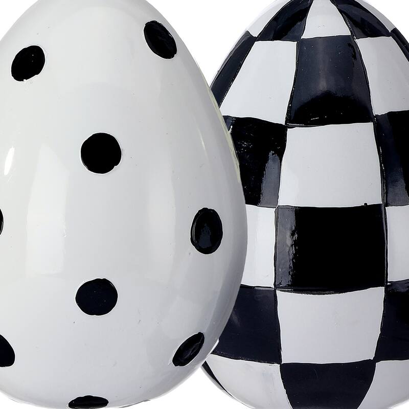 4" Resin Polka Dot And Check Easter Egg Set of 2