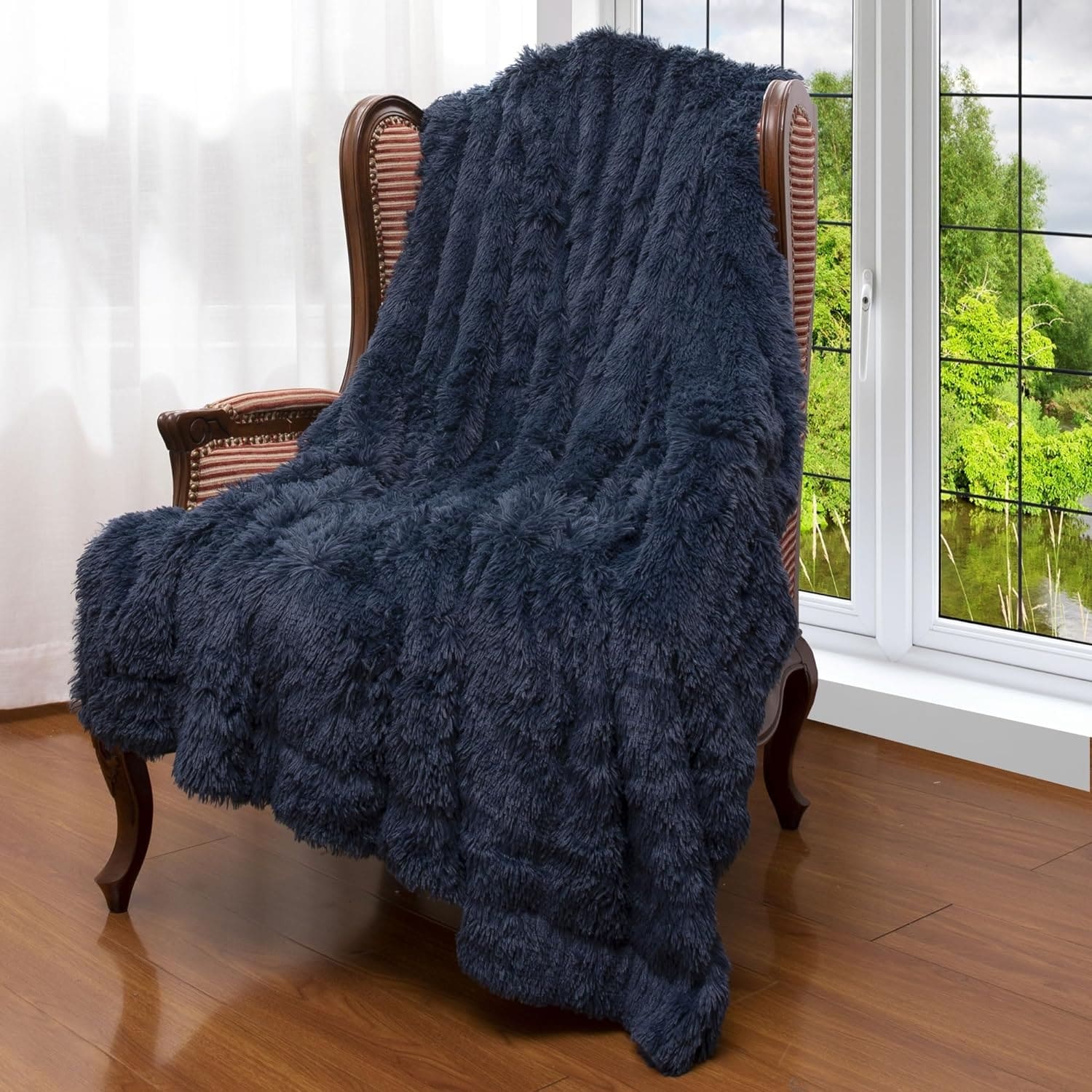 Cheer Collection Reversible Faux Fur Accent Throw Blanket