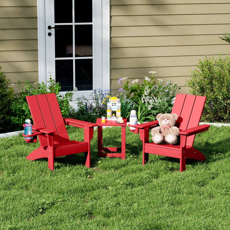 Shoreside Kids Outdoor Poly Adirondack Chair with Side Table 3-Piece Set