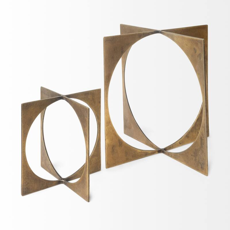 Burnished Gold Metal Circle Square Sculpture