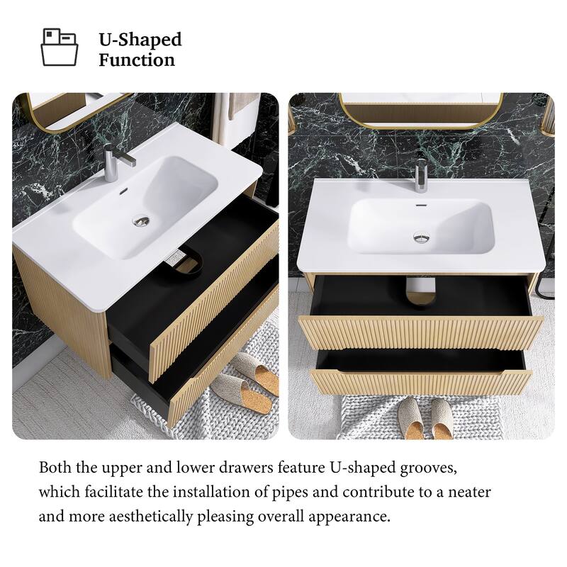 Floating Bathroom Vanity Integrated White Ceramic Sink