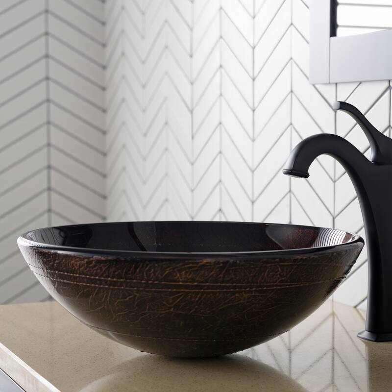 KRAUS 16 1/2 inch Brown Round Glass Vessel Bathroom Sink