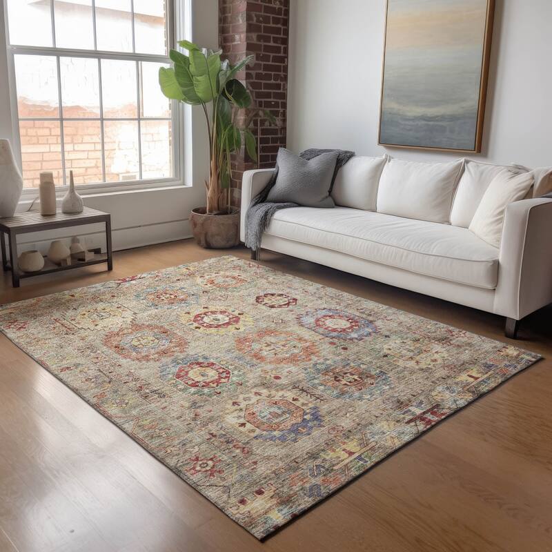 Machine Washable Indoor/ Outdoor Vintage Traditional Chantille Rug