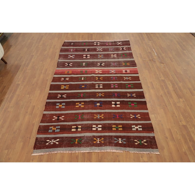 Hand Woven Oriental 100% Wool Carpet Southwestern Tribal Multi-Colored Kilim Area Rug - 9' 8'' X 5' 4''