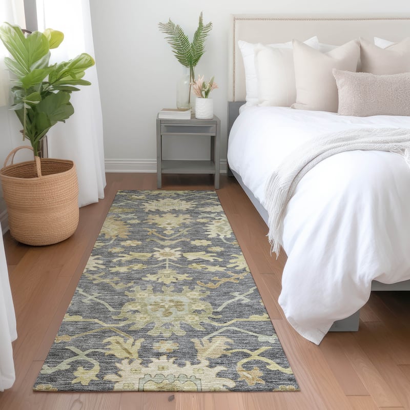 Machine Washable Indoor/ Outdoor Traditional Casual Chantille Rug - Gray - 2'3" x 7'6"