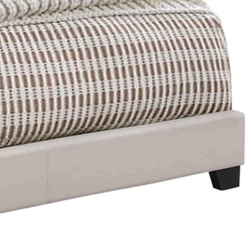 Fabric Upholstered Queen Size Platform Bed with Nail Head Trim, Ivory