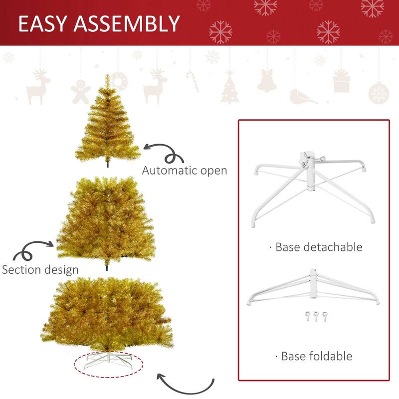 HOMCOM 6' Artificial Gold Christmas Tree with Stand
