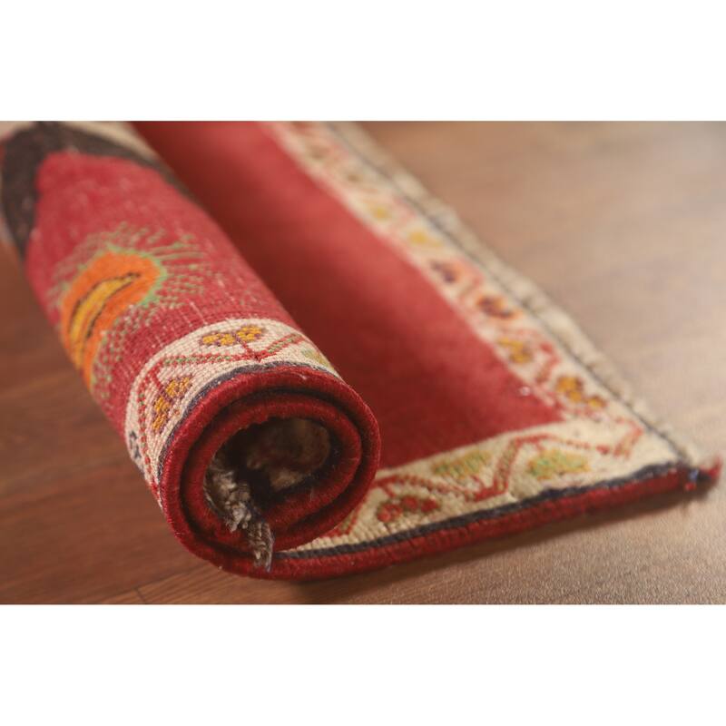 Pictorial Red Shiraz Persian Square Rug Hand-Knotted Wool Carpet - 1'11" x 1'11"