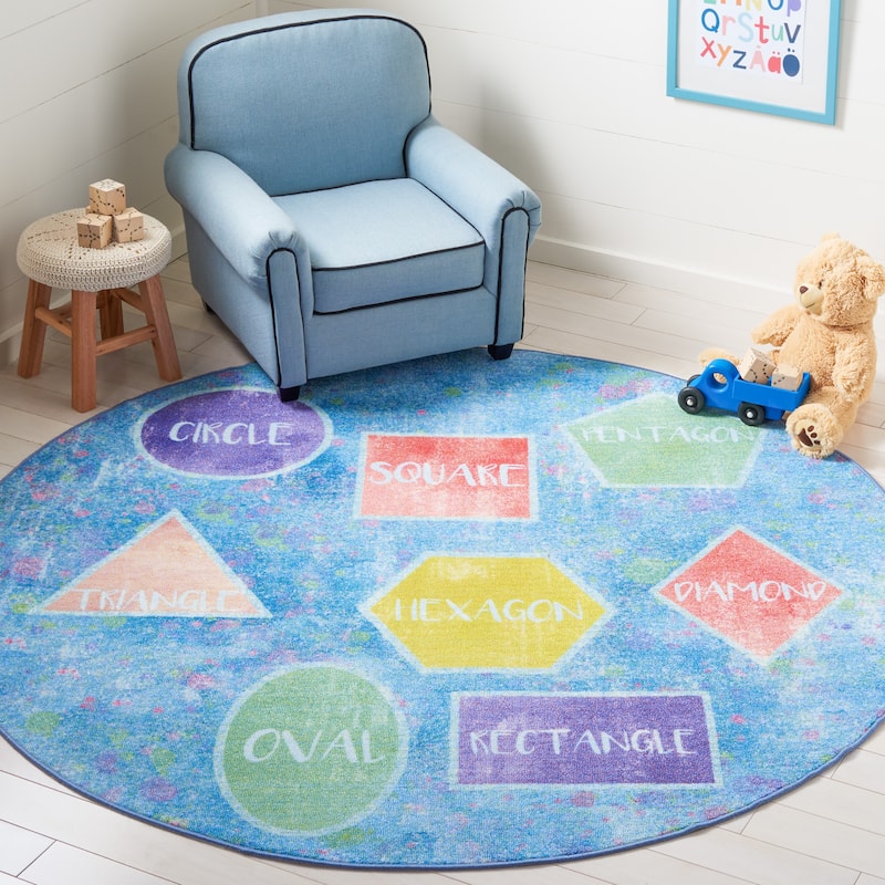 SAFAVIEH Kids Playhouse Machine Washable Slip Resistant Cheryle Neighborhood - 5' x 5' Round - Blue/Pink