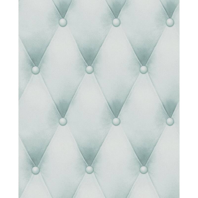 Seabrook Designs Vivienne Faux Tufting Unpasted Wallpaper - 20.5 in W x 33 ft. L - Metallic Light Blue